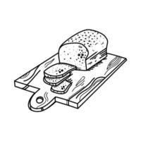 boulangerie de pain dessiné à la main dans le style de gravure. illustration vectorielle de pain coupé à bord. éléments noirs isolés sur fond blanc vecteur