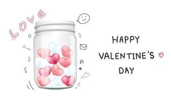 bocal en verre plein d'amour. coeurs de la saint-valentin illustration vectorielle romantique dessinée à la main. vecteur