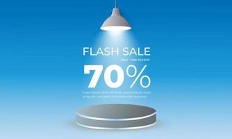 vente flash avec 70% de réduction sur fond avec lumières allumées et podium vecteur