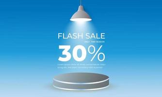 vente flash avec 30% de réduction sur fond avec lumières allumées et podium vecteur