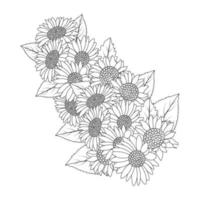 tournesol coloriage dessin au crayon de conception de vecteur et fleur épanouie de style de conception de doodle de dessin au trait