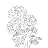 illustration de fleur de dahlia avec coup de crayon dans la conception d'art de doodle de conception de page à colorier vecteur