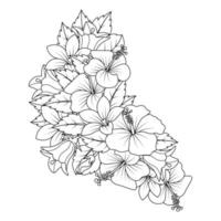 fleur d'hibiscus doodle art design de page à colorier avec graphique vectoriel d'art en ligne détaillé