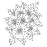 Coloriage de belles fleurs avec dessin au crayon détaillé dans le graphique vectoriel de l'art en ligne