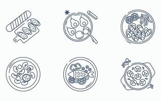 jeu d'icônes de nourriture de restaurant et de fine cuisine vecteur
