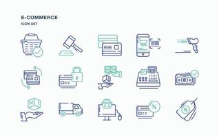 jeu d'icônes de commerce électronique et d'achat en ligne vecteur