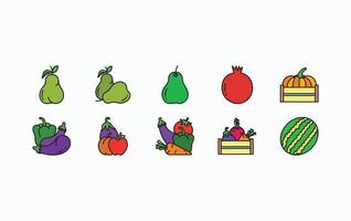 jeu d'icônes de fruits et légumes vecteur