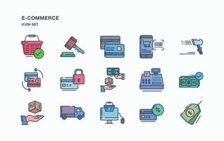 jeu d'icônes de commerce électronique et d'achat en ligne vecteur