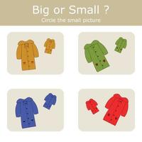 assortissez les vêtements imperméables par taille grande ou petite. jeu éducatif pour enfants. vecteur