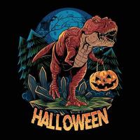 dinosaure halloween t-rex apporte citrouille vecteur