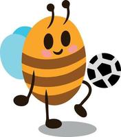 abeille sportive isolée sur fond blanc. illustration vectorielle. abeille jouant au football. élément de conception vecteur