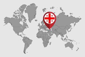 épinglez la carte avec le drapeau de la géorgie sur la carte du monde. illustration vectorielle. vecteur