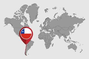 épinglez la carte avec le drapeau du chili sur la carte du monde. illustration vectorielle. vecteur