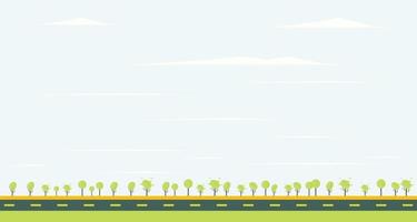route de campagne avec arbre vert et ciel bleu. vecteur