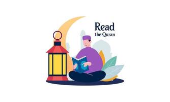 les musulmans lisant l'illustration du saint coran vecteur