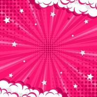arrière-plan comique abstrait rose arrière-plan pop art pour affiche ou livre en toile de fond de rayons radiaux de couleur rose avec effet demi-teinte et nuage vecteur