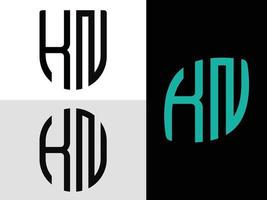 ensemble de conceptions de logo kn de lettres initiales créatives. vecteur
