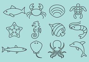 Vecteurs d'icônes de ligne des animaux marins