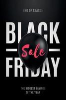 affiche de vente du vendredi noir avec ballon noir brillant et texte. vecteur
