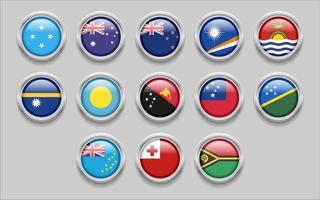 ensemble de drapeaux ronds du continent australien et de l'océanie drapeau rond 3d, drapeau d'insigne vecteur