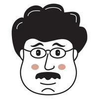 doodle face.people icône de visage chauve.avatar humain un homme avec une barbe.illustration vectorielle style dessiné à la main. isolé sur fond blanc. vecteur