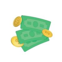 Billets d'argent 3d avec pièces en dollars isolés sur fond blanc, concept de paiement en ligne. illustration de rendu vectoriel pour les affaires, la banque, la finance, l'investissement, l'économie d'argent,