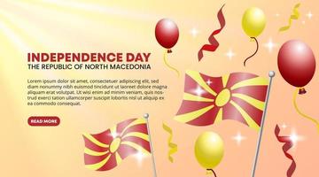 fête de l'indépendance de la république de macédoine du nord fond avec des confettis et des ballons vecteur