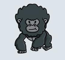 mignon bébé jeune singe gorille singe noir. animal isolé dessin animé style plat icône illustration vecteur premium logo autocollant mascotte