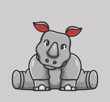 mignon rhinocéros assis. illustration isolée de concept de nature animale de dessin animé. style plat adapté au vecteur de logo premium de conception d'icône d'autocollant. personnage mascotte