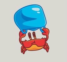 crabe mignon utilisant un plastique comme parachute. illustration isolée de concept de nature animale de dessin animé. style plat adapté au vecteur de logo premium de conception d'icône d'autocollant. personnage mascotte