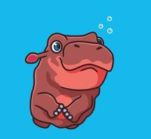 mignon dessin animé hippopotame nageant. vecteur d'illustration animal dessin animé isolé