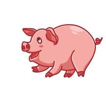 mignon cochon rose rire sourire dessin animé animal nature concept isolé illustration. style plat adapté au vecteur de logo premium de conception d'icône d'autocollant. personnage mascotte