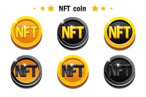 pièces de monnaie nft vectorielles, couleur dorée et noire. crypto-monnaie, monnaie Internet nft-token du futur vecteur