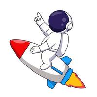 astronaute de dessin animé mignon chevauchant une fusée. illustration vectorielle vecteur