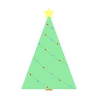 arbre de noël vert triangle simple avec guirlande et étoile jaune vecteur