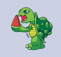 jolie tortue mangeant de la pastèque. vecteur d'illustration animal dessin animé isolé