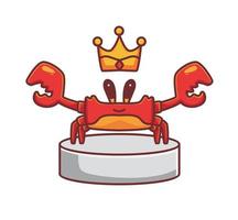 crabe mignon portant le roi de la couronne. illustration isolée de concept de nature animale de dessin animé. style plat adapté au vecteur de logo premium de conception d'icône d'autocollant. personnage mascotte