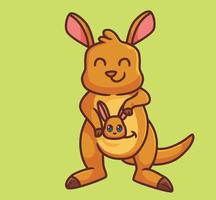 kangourou de dessin animé mignon avec bébé dans une poche. vecteur d'illustration animal dessin animé isolé