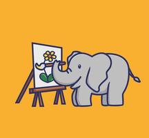 éléphant mignon dessinant une fleur sur le tourisme. icône d'illustration de style dessin animé plat animal mascotte de logo vectoriel premium adapté au caractère de bannière de conception web