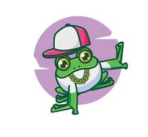 adorable collier doré chapeau hiphop danseur grenouille. illustration isolée de concept de passe-temps animal de dessin animé. style plat adapté au vecteur de logo premium de conception d'icône d'autocollant. personnage mascotte