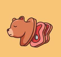 horreur de viande de tranche d'ours grizzly mignon. dessin animé animal halloween événement concept illustration isolée. style plat adapté au vecteur de logo premium de conception d'icône d'autocollant. personnage mascotte