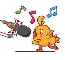 poulet mignon chante une chanson pour enfant. animal dessin animé isolé plat style autocollant web design icône illustration prime vecteur logo mascotte personnage