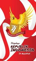 garuda doré avec le logo de 77 ans d'indépendance indonésienne vecteur