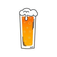 verre de bière dans un style doodle avec mousse de bière et bubbes isolés sur fond blanc pour la conception de menus vecteur