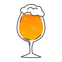 verre de bière dans un style dessiné à la main avec de la mousse de bière et des bubbes isolés sur fond blanc pour la conception de menus vecteur