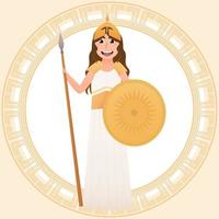 athena olympian grèce déesse de la sagesse, de l'artisanat et de la guerre, petite fille en robe aciente pour la mascarade ou la représentation théâtrale, déesse mythique en style dessin animé vecteur