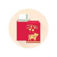 icône plate enveloppe rouge du nouvel an chinois. vecteur