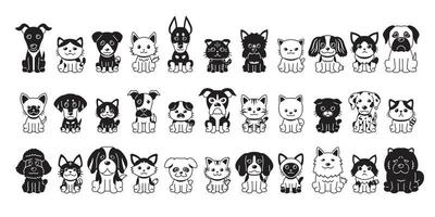 différents types de chats et de chiens de dessins animés vectoriels vecteur