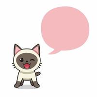 chat siamois de personnage de dessin animé avec bulle de dialogue vecteur