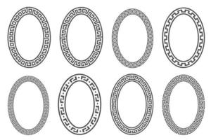 ensemble de cadres ovales clés grecques. bordures de cercle avec des ornements de méandres. conceptions anciennes d'ellipse. vecteur